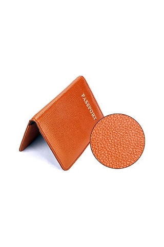 Linjinxu Seyahat İçin Litchi Dokulu Çok İşlevli Hakiki Deri Pasaport Paketi Kahverengi Kahverengi