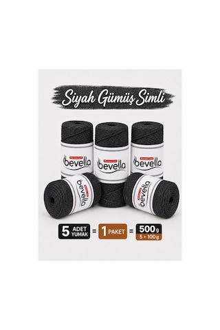Simli Siyah Yumuşak Pamuk Siyah Cotton Zincir 1.5 Mm 5x 100 Gr