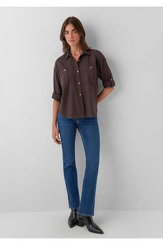 Mavi Düğme Detaylı Kahverengi Gömlek Loose Fit / Bol Rahat Kesim 1211383-70240