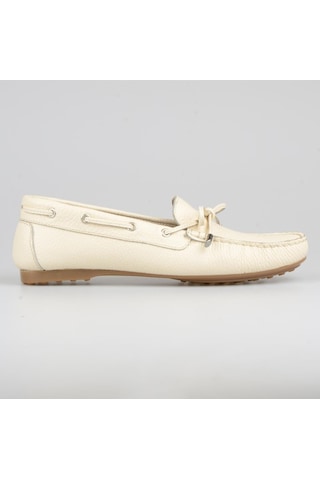 Bej Fiyonklu Deri Kadın Loafer