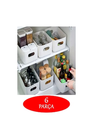 6 Adet Beyaz 3.5 Litre Basic Dolap Içi, Buzdolabı Düzenleyici, Banyo Organizer Sepet Beyaz