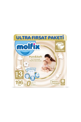 Molfix Pure&Soft Bebek Bezi 3 Numara Midi Ultra Fırsat Paketi 196 Adet
