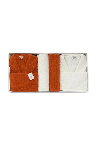 Kilim 8 Parça Aile Bornoz Takımı Kiremit-krem