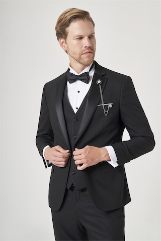 İmza Siyah 6 Drop Slim Fit Esnek Yelekli Damatlık 1001260301
