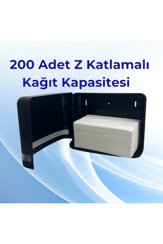 Mulpex Siyah Duvara Monte Z Katlamalı Kağıt Havlu Dispenseri Premium Abs Gövde, Anahtarlı Kilit, Vidalı & Yapışkan Montaj Siyah