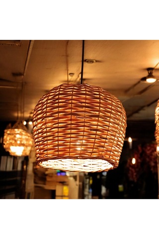 Hasır Yuvarlak Avize El Yapımı 30 Cm Sarı