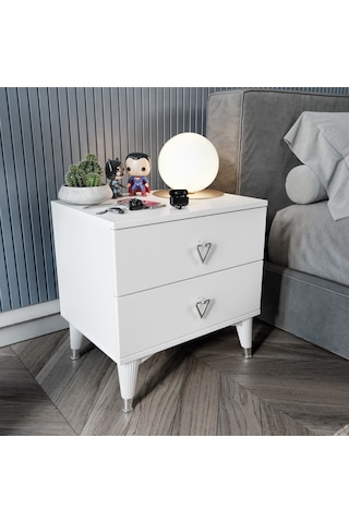 Simple 2 Çekmeceli Komodin Smp5002 Beyaz Gümüş