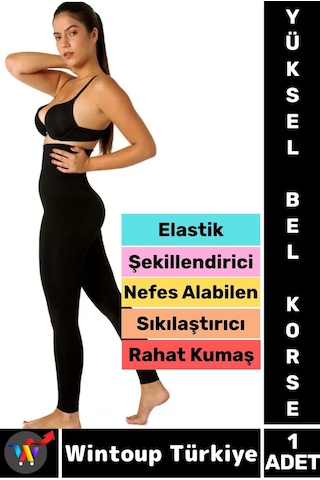 Wintoup Gündelik Spor Karın Bel Sıkılaştıran Güçlendiren Toparlayan Elastik Konforlu Yüksek Bel Korse Tayt Siyah