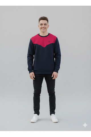 Fumex Unisex Oversize 3 İplik Şardonlu Sweatshirt - Premium Kalite Penye - Kışlık Siyah - Kırmızı