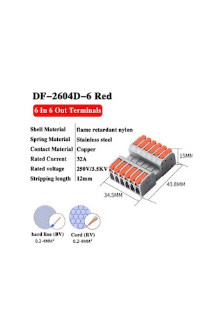 Koodmax 10 Adet Hızlı Kablo Ekleme Birleştirme Konnektörü - Altılı Klemens - Bağlantı Kesme Özellikli