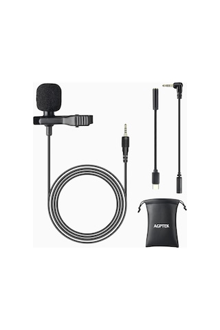 Agptek Lavalier Yaka Mikrofonu Type-c Lightning 3.5 Mm Siyah