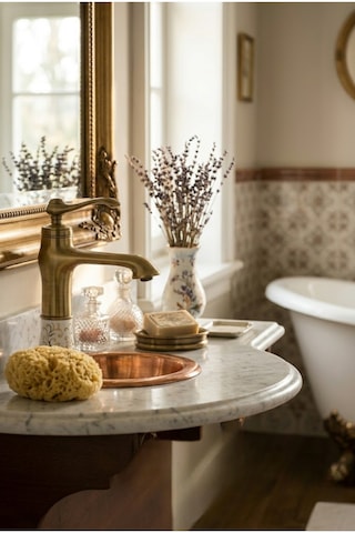 Victoria Gold Porselen Gövde Lavabo Bataryası Antik
