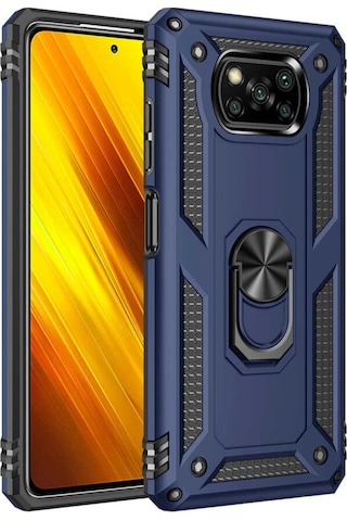 Xiaomi Poco X3 Kılıf Zore Vega Yüzüklü Standlı Zırh Kılıf