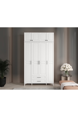 GuneyStore Gözde 4 Kapaklı Yüklüklü Komple MDF Beyaz Gardırop