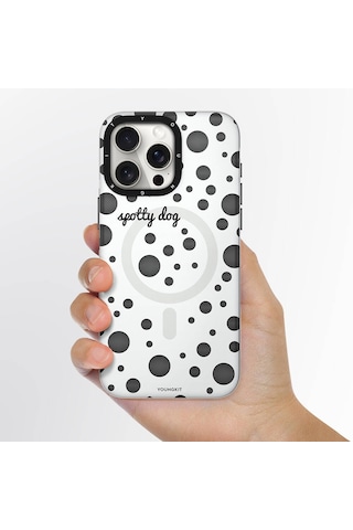 Apple Uyumlu iPhone 14 Pro Max Kılıf Magsafe Özellikli Polka Dot Desenli Youngkit Spots Serisi Kapak Pembe