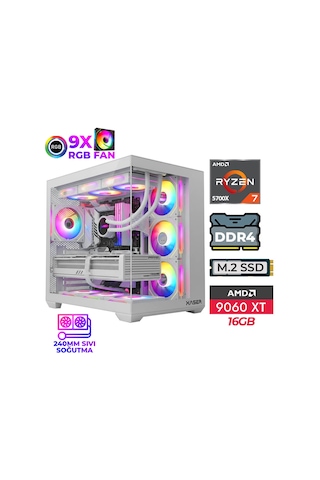 Xaser Lexus X741 R7-5700X 32 GB 1 TB M.2 NVMe SSD 16 GB RX9060XT Free Dos Masaüstü Oyuncu Bilgisayarı