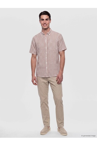 Lcwaıkıkı Classic Kahverengi Regular Fit Çizgili Erkek Gömlek