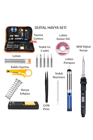 Exeo Dijital Isı Ayarlı Havya Set Lehim Makinesi Seti 80w Çantalı