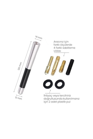 Karbon Alüminyum Spor Oto Anten 12cm Universal Evrensel Kısa Araç Anteni Gümüş Siyah Vidalı Set Gmax