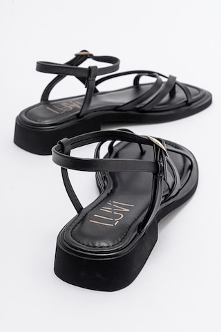 Luvishoes Antas Siyah Hakiki Deri Kadın Sandalet Siyah