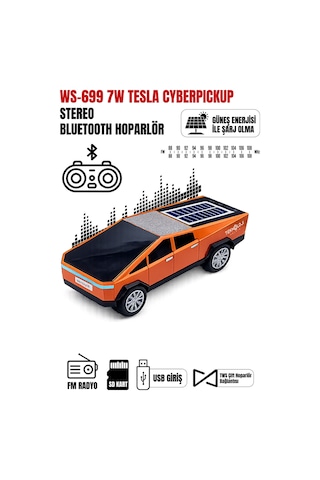 Ws-699 Cybertruck Model Bluetooth Hoparlör Tws Stereo Güneş Enerjili Şarj Usb / Tf Kart / Aux / Fm Radyo