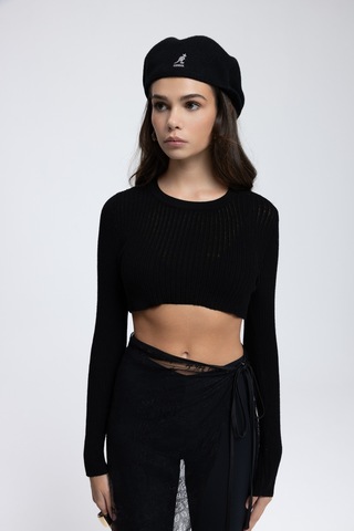 Mai Collection Mai Studios Co. Liana Siyah Yumuşak Doku Triko Crop Siyah