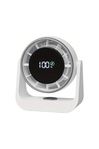 Xuweiwei Beyaz Gümüş Sessiz 100 Seviyeli Sonsuz Tornado Masa Fanı 4000mah Şarj Edilebilir Pil Usb Şarj Akıllı Dijital Ekran Ev Ofis Kamp