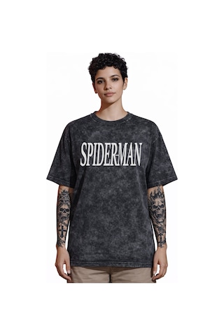 Spider-man Örümcek Adam Rock Metal Müzik Grubu Sırt Baskılı Unise Siyah