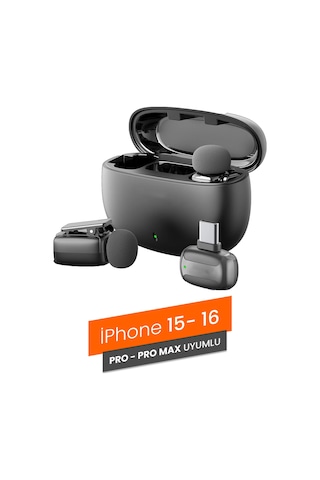 Plentiful Profesyonel Kablosuz Yaka Mikrofonu İphone 15/16 Uyumlu 2 Mikrofonlu Type-c 1072