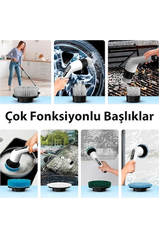 9'u 1 Arada Çok Amaçlı Kablosuz Şarjlı Temizlik Fırçası Ip67 Yıkanabilir Başlık