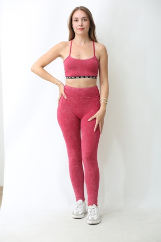 Nature The Brand Kadın Yüksek Bel Spor Tayt - Acid Pembe Seamless Toparlayıcı Ve Büzgülü Fitness Taytı Vişne