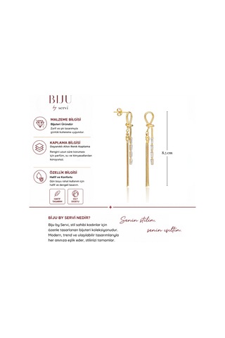 Biju By Servi Baget Taşlı Zincir Sallantılı Altın Renk Küpe-282 Gold