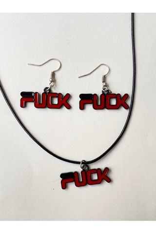 Paytak Moda F Ck Yazılı Set Unisex Metal Kolye Küpe Set Pytkklkp203