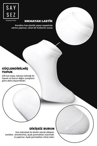Bambu Kadın Patik Düz Asorti Çorap Dikişsiz Premium Kutulu 6'lı Beyaz - Gri - Siyah