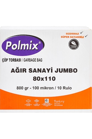 Polmix Ağır Sanayi Jumbo Boy Çöp Torbası 100 Mikron 800 G 10 Adet Siyah 80 x 110 CM