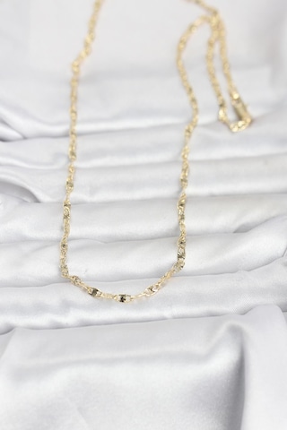 Cm 14k Gold Renk Lazerli Gemici Zincir Model 60 Cm Kadın Kolye Altın - Beyaz