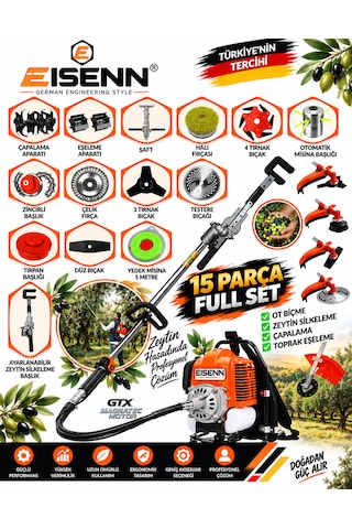 Agronex-15x 15 Parça Full Set Sırt Tipi Zeytin Silkeme Hasat Toplama +çapalama Gtx Seri Tırpan Motoru