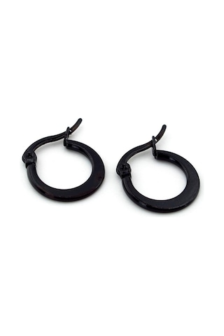 Yassı Tasarım Siyah Çelik Unisex Erkek Kadın Halka Küpe E971