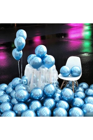 Ultra Yüksek Kalite 50 Adet Açık Mavi Krom Balon Aynalı Parlak Metalik Balon Krom Koyu Açık Balon MAVİ