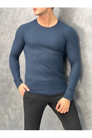 Modefendi Slim Fit İtalyan Kesim Pamuk Örme Sweat Lacivert