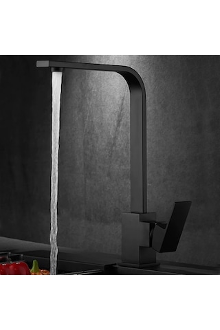 Venita Siyah Mutfak Bataryası Sıcak Soğuk Çift Su Girişli Kare Mutfak Bataryası Soft