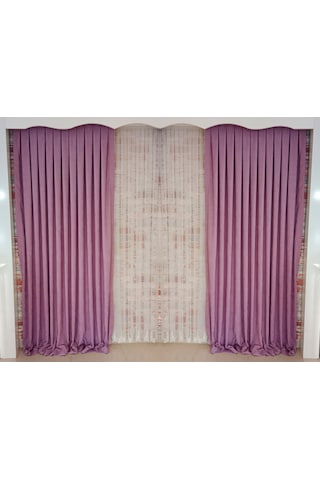 Fuşya Renk Fon Kadife Perde Çift Kanat 1/3 Sık Pileli Dikim V-29 Fuşya