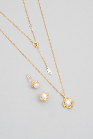 Minimal İnci 18 Ayar Sarı Altın Kaplama Gümüş Seti Sarı