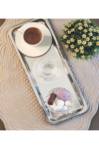 Paslanmaz Çelik Dikdörtgen Model 6 Adet Aksesuarsız Sunum Tepsisi Gümüş