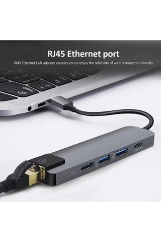 Singree 5'li Usb C Hub: 4k Hdmı, Rj45 Ethernet, Usb 3.0, Pd Şarj Portlu - Macbook Ve Diğer Type-c Cihazlar İçin