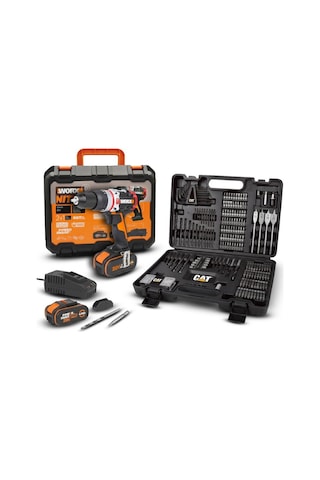 Worx WX354.4SET 20V/4.0AH Li-ion Çift Akülü Kömürsüz Profesyonel Şarjlı Darbeli Matkap + DA01903 201 Parça Delme Vidalama Uç Seti