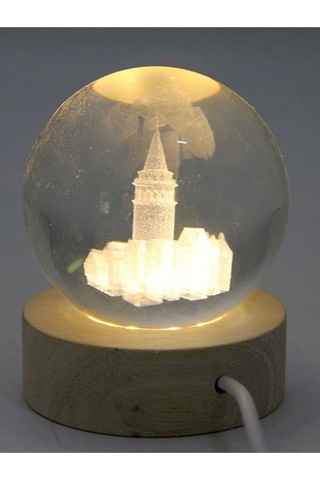 3d Led Işık Gecelambası Cam Küre Tek Renk Günışığı Ahşap Galata Kulesi Gece Lambası7 Cm