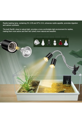 Xindoker "çift Başlı Otomatik Zaman Ayarlı Sürüngen Isıtma Ve Uvb Lambası - 75w Kaplumbağa, Kertenkele İçin"