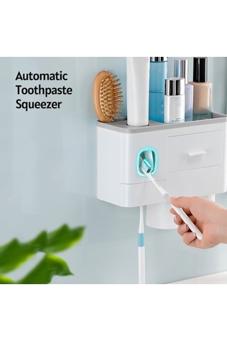 Novahub 3'lü Diş Fırçası Askısı, Saklama Çekmecesi & Duvar Montajlı Banyo Seti Beyaz Beyaz