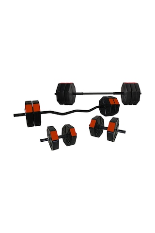 Tanspor 90 KG Halter Full Kısa + Uzun Düz (150 cm) + Z Bar (120 cm)  Set-KIRMIZI